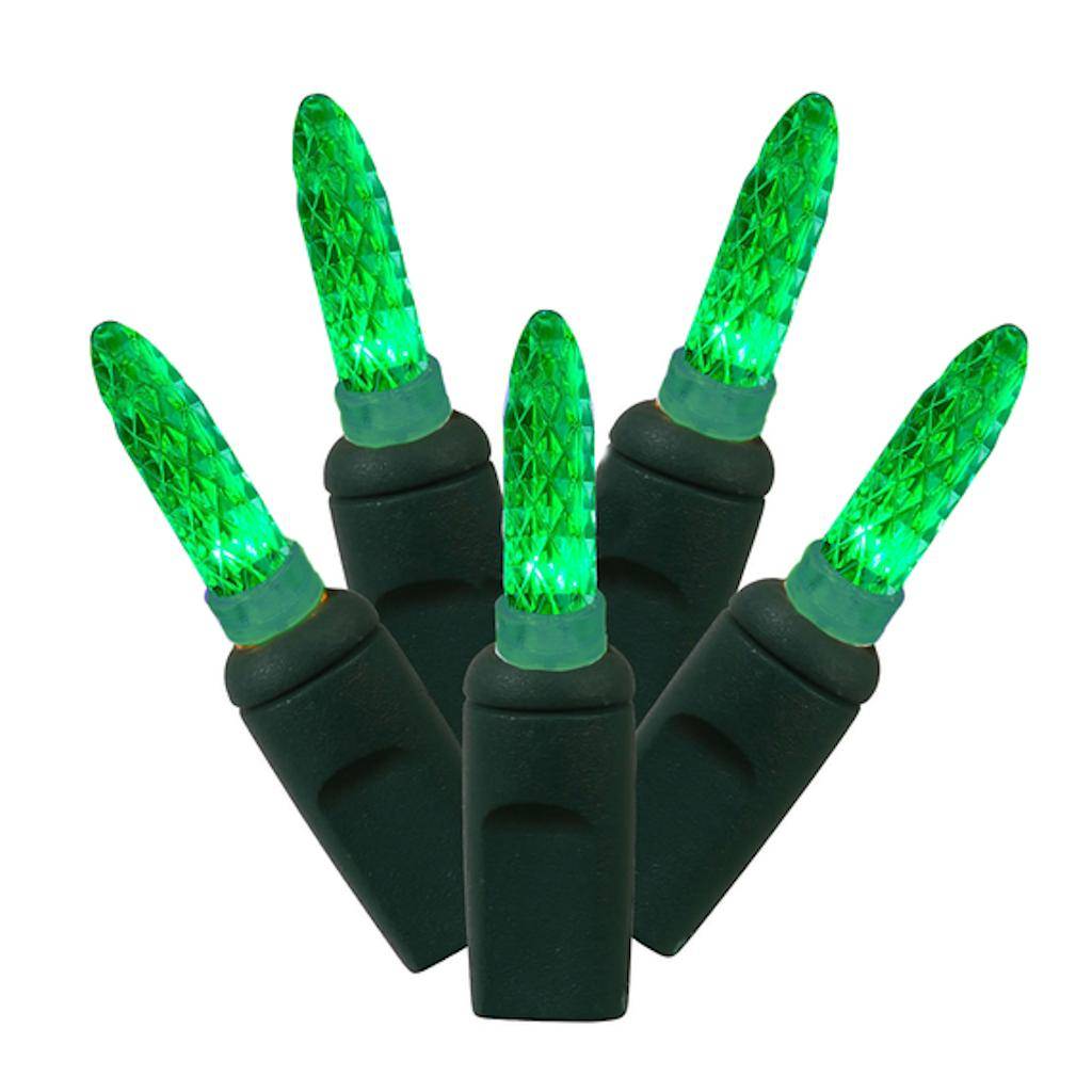 Vickerman 70 Light 24' Green Wire Green M5 Faceted LED String Light Set with 4" Spacing
