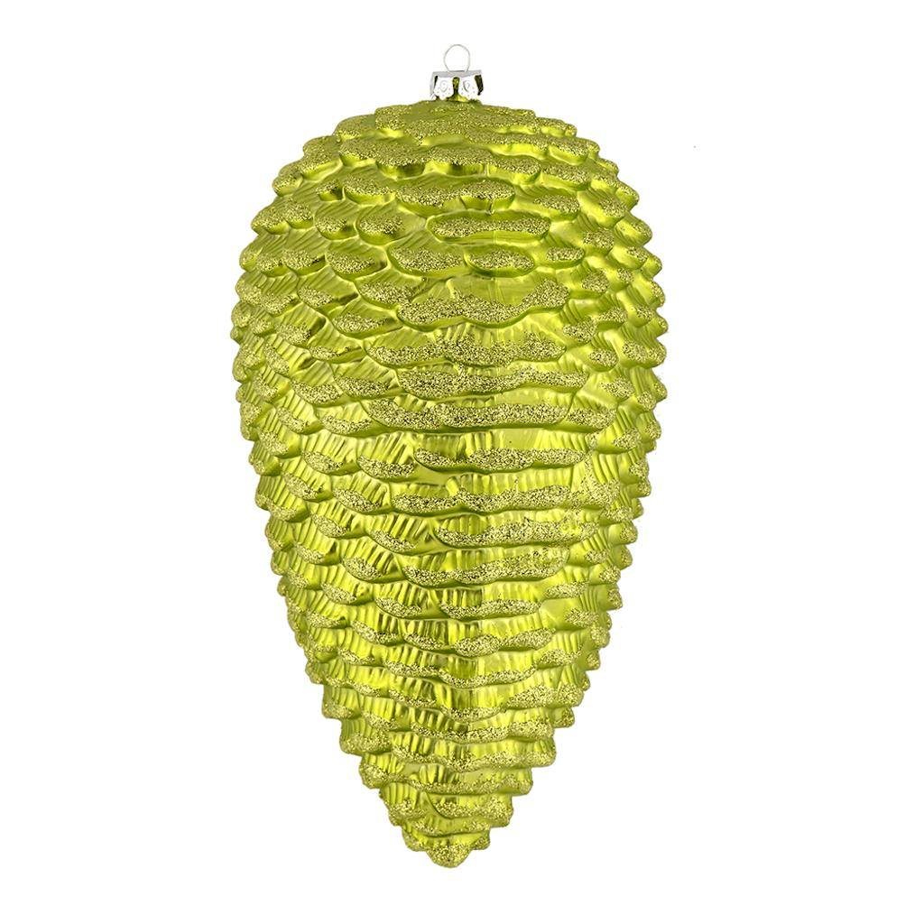 7" Lime Matte Glitter Pine Cone Ornament (4 pack)