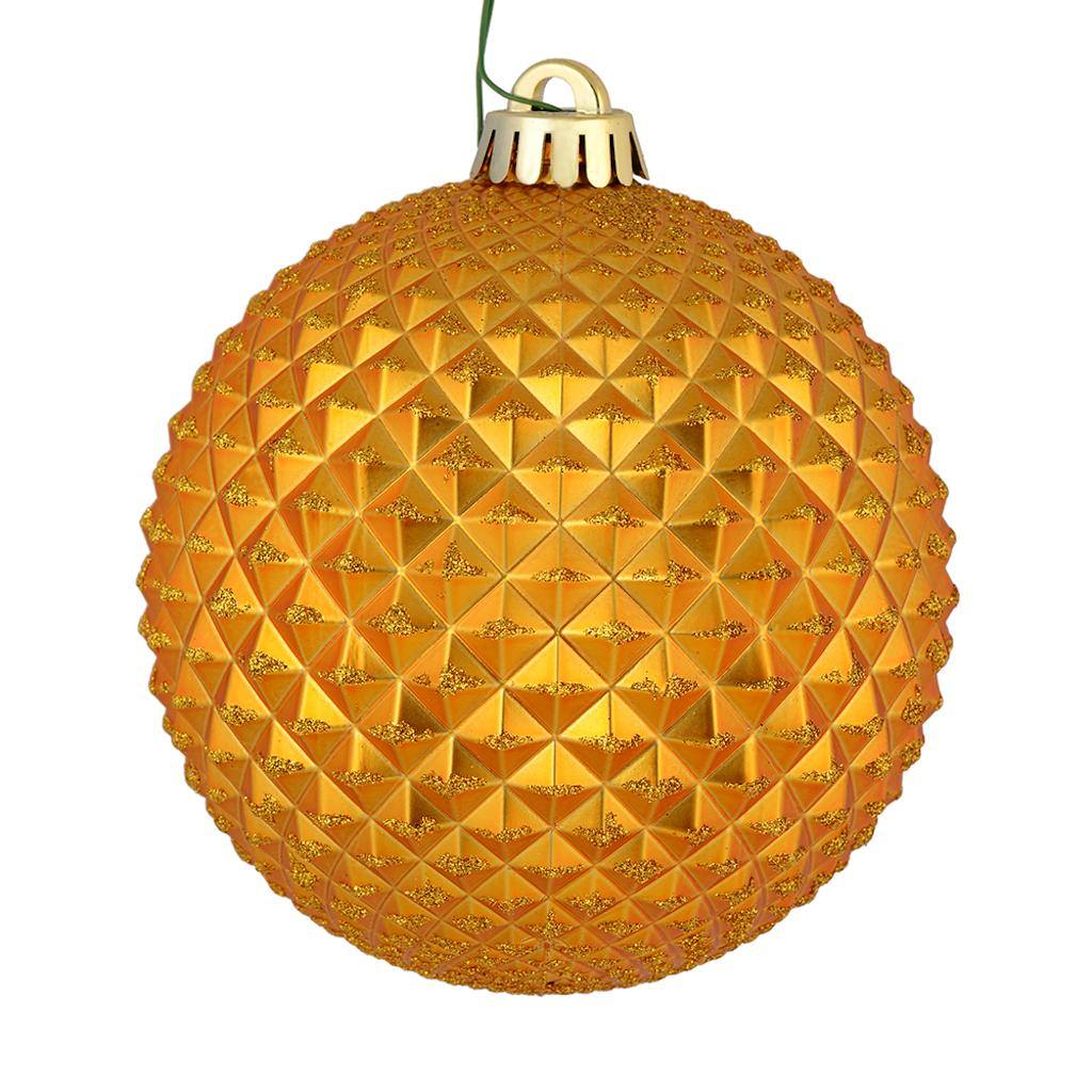 Vickerman 4" Antique Gold Durian Glitter Ball Ornament (6 pack)