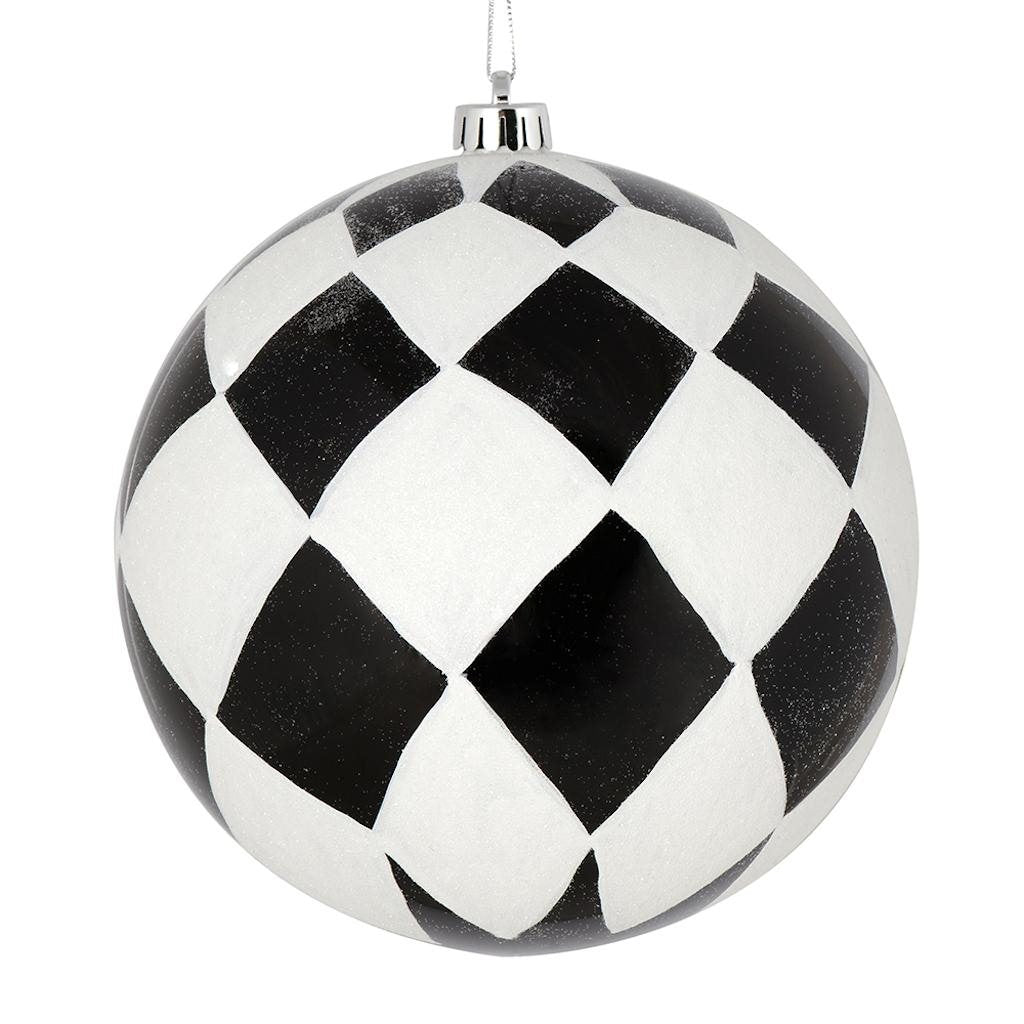 4.75" Black Ball White Diamond Glitter Ornament (4 pack)
