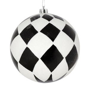 6" Black Ball White Diamond Glitter Ornament (3 pack)