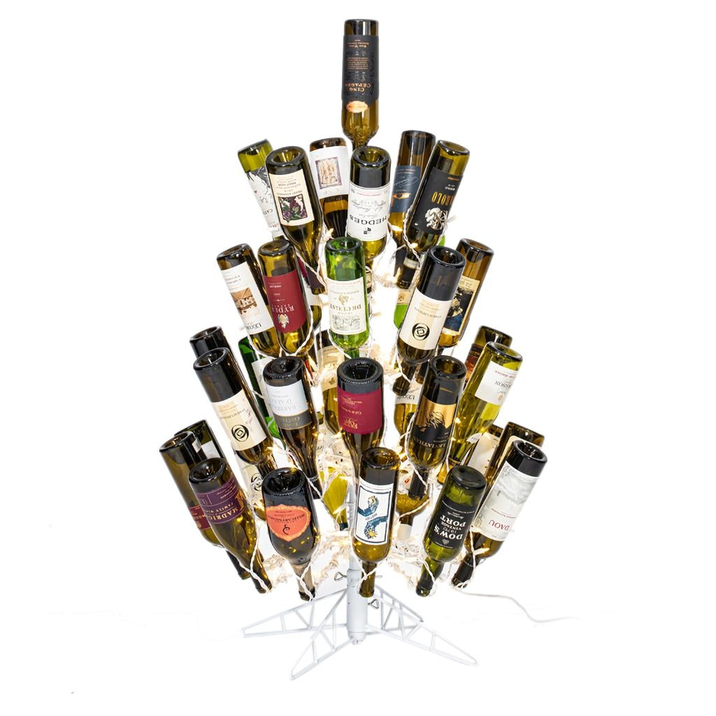 4' x 30" White Stand Wine Bottle Tree 200 Clear Miniature Lights