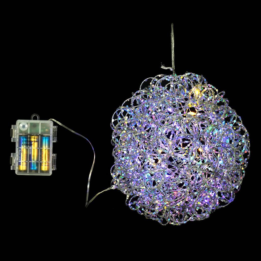 Vickerman 35 Light 8" Silver Vine Glitter Ball Warm White Micro LED Battery Operated Light String with Timer