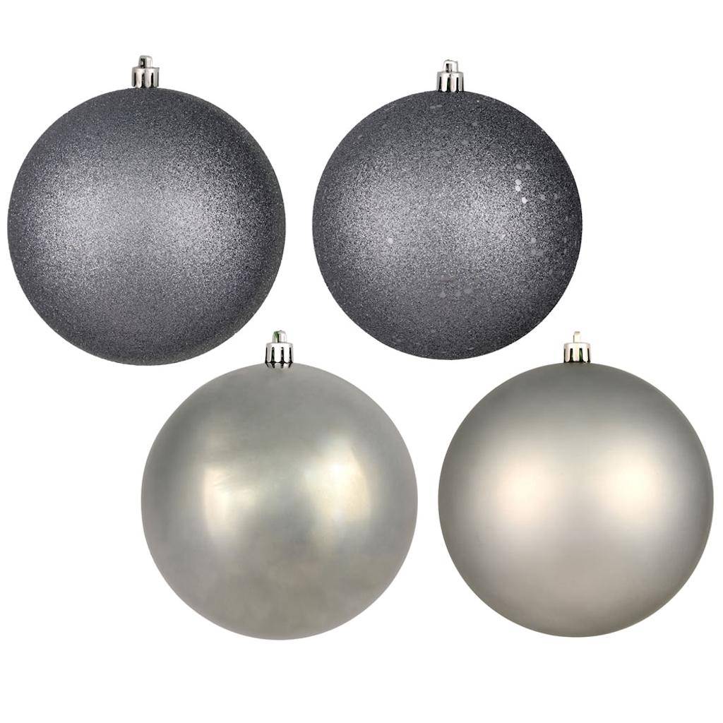 Vickerman 4" Limestone 4 Finish Matte / Shiny / Sequin / Glitter Ball Ornament (set of 12)