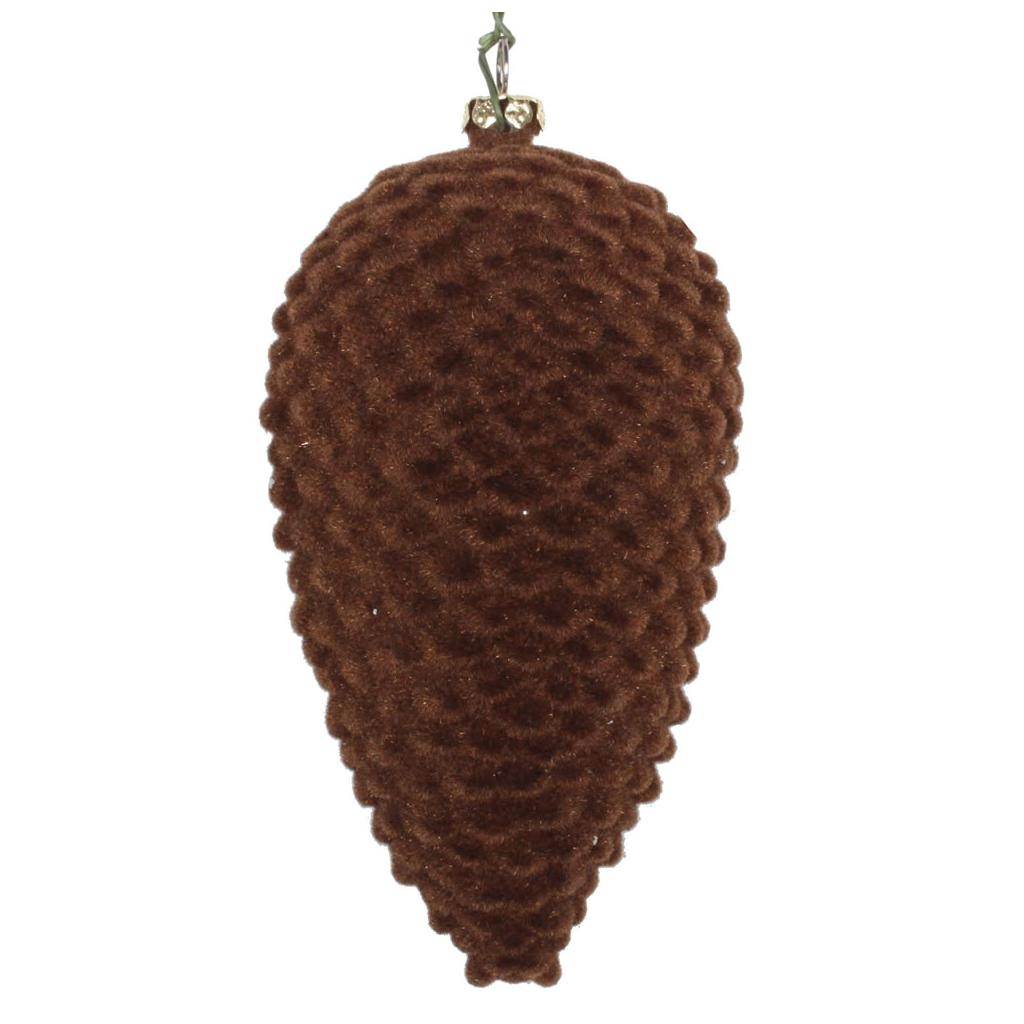 5" Chocolate Flocked Pine Cone Ornament (4 pack)