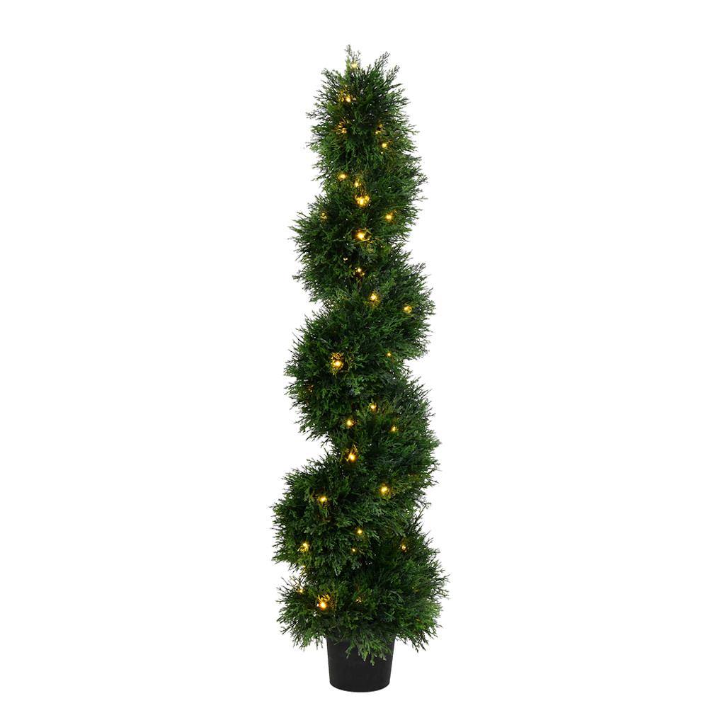 Vickerman 4' Artificial Cedar Spiral on Black Planters Pot