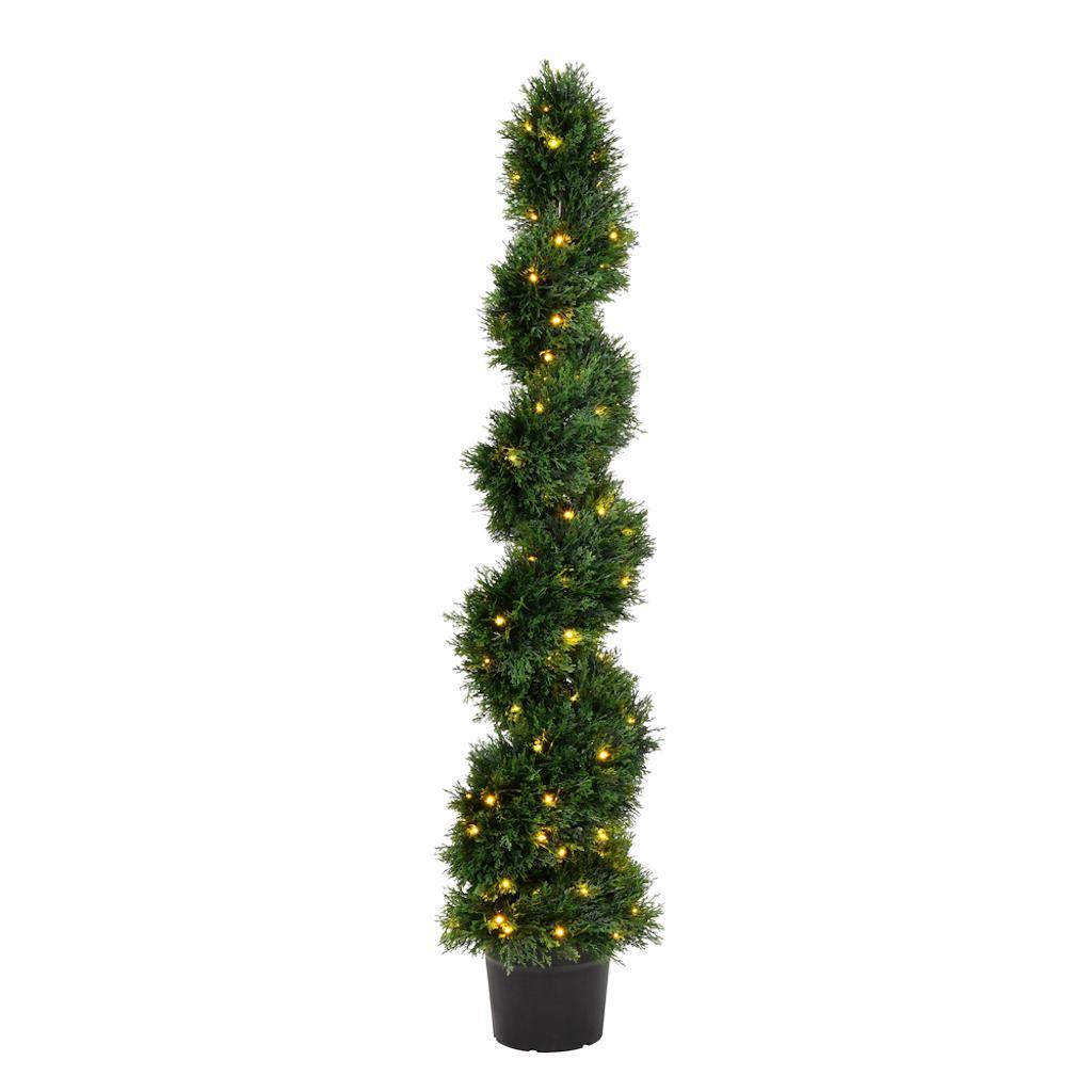 Vickerman 5' Artificial Cedar Spiral on Black Planters Pot