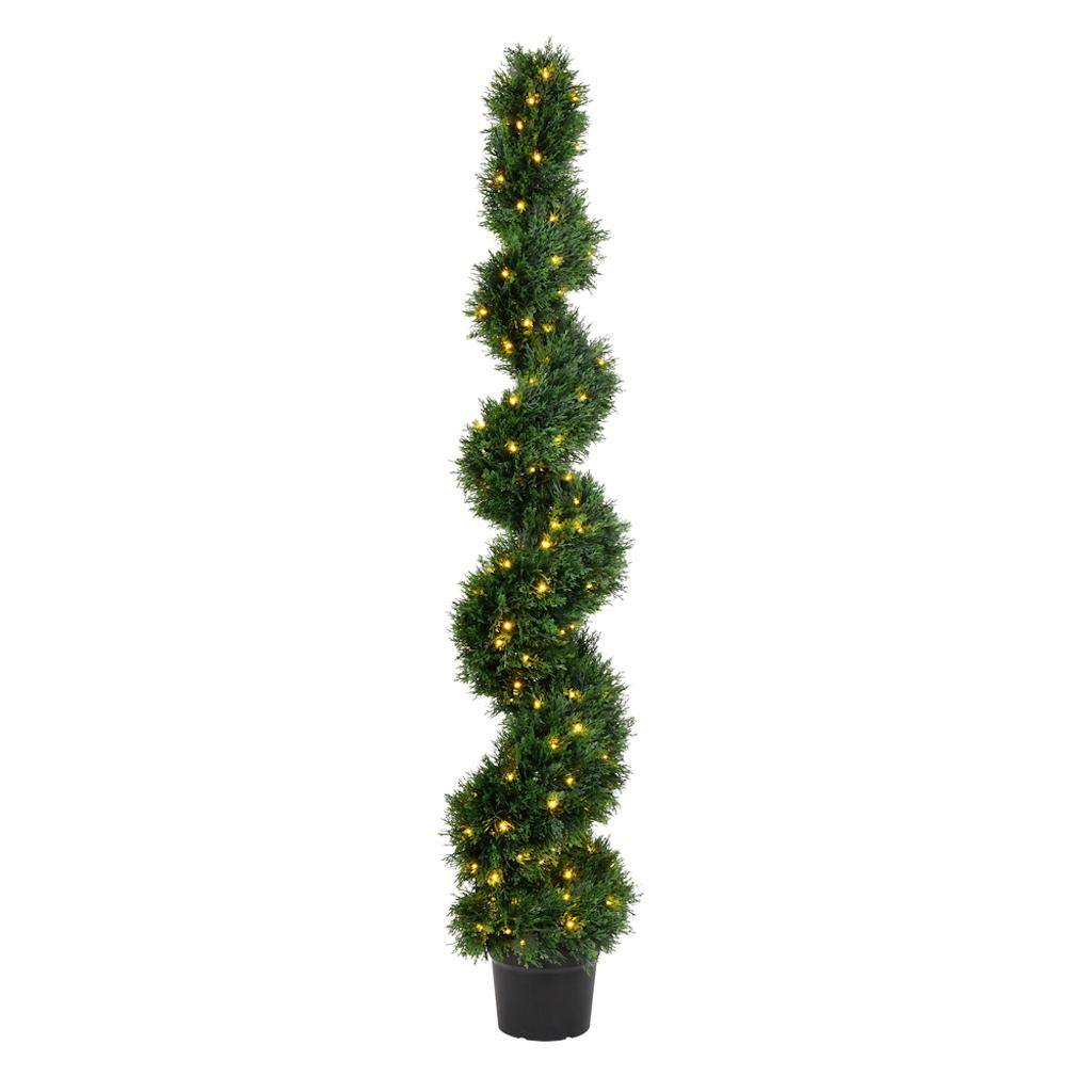 Vickerman 6' Artificial Cedar Spiral on Black Planters Pot