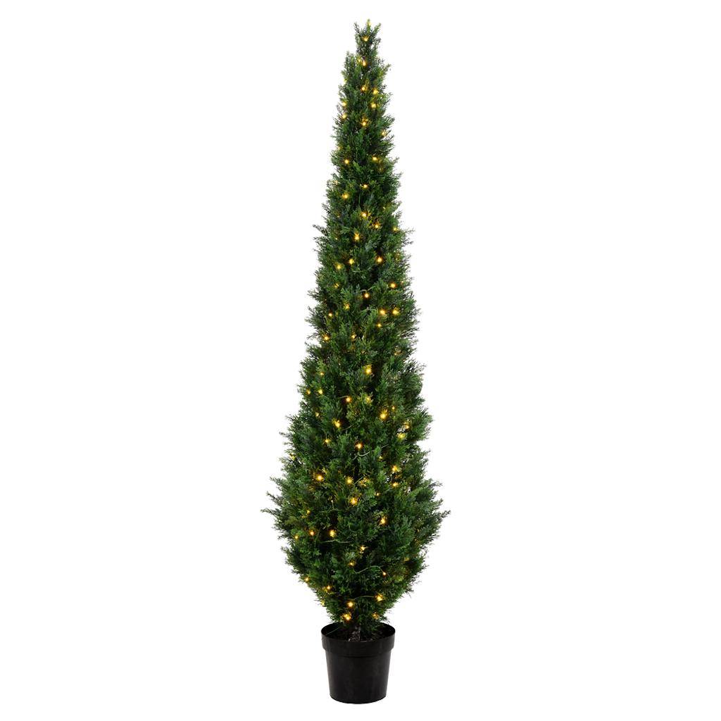 Vickerman 8' Artificial Green Cedar Tree in Black Plastic Pot