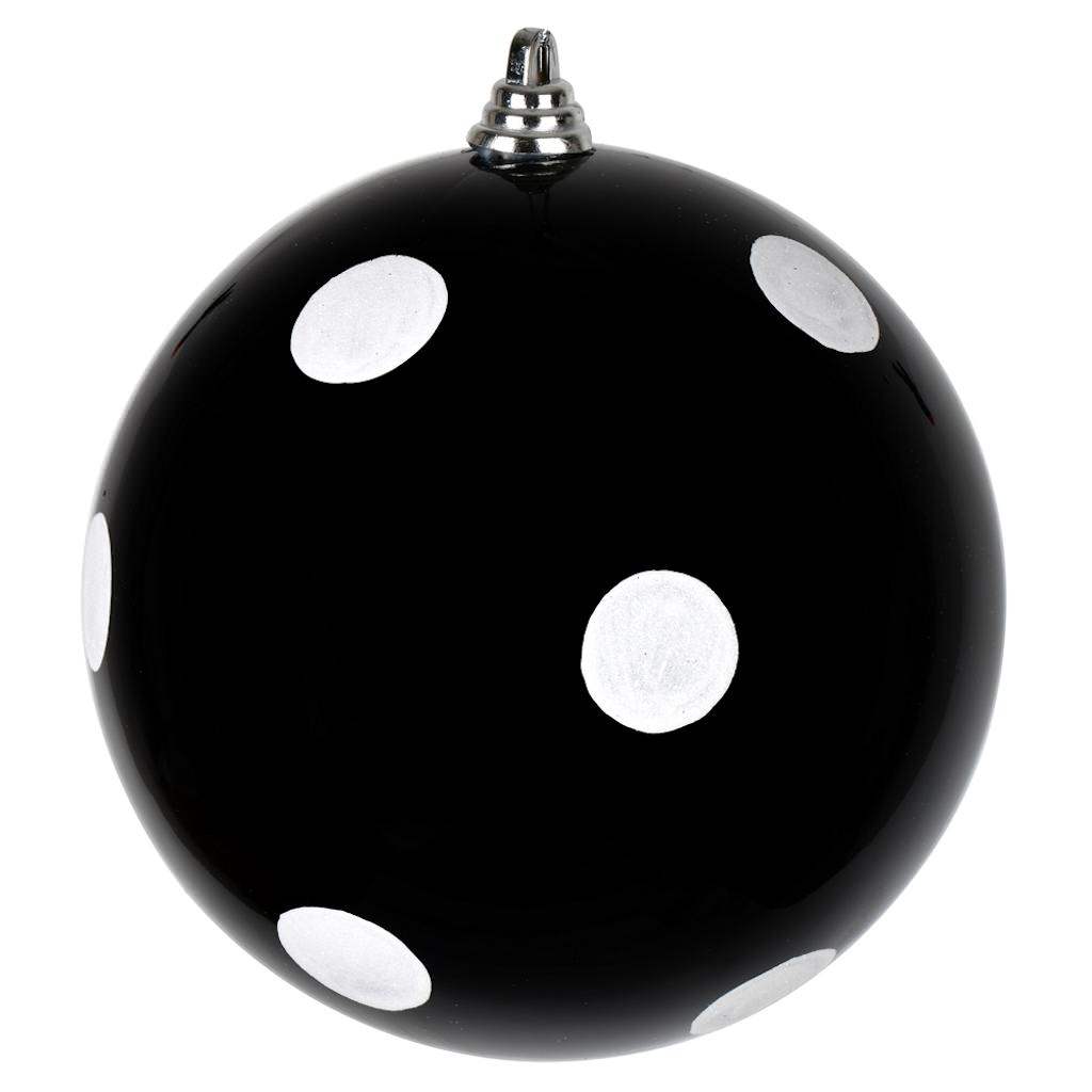 4.8" Black Candy White Dots Ball Christmas Ornament (4 Pack)
