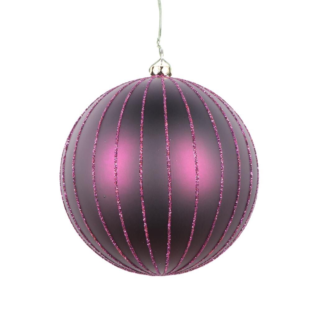 Vickerman 4" Plum Matte Glitter Ball Ornament (4 pack)