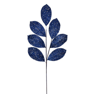 27" Artificial Midnight Blue Glitter Leaf (4 pack)