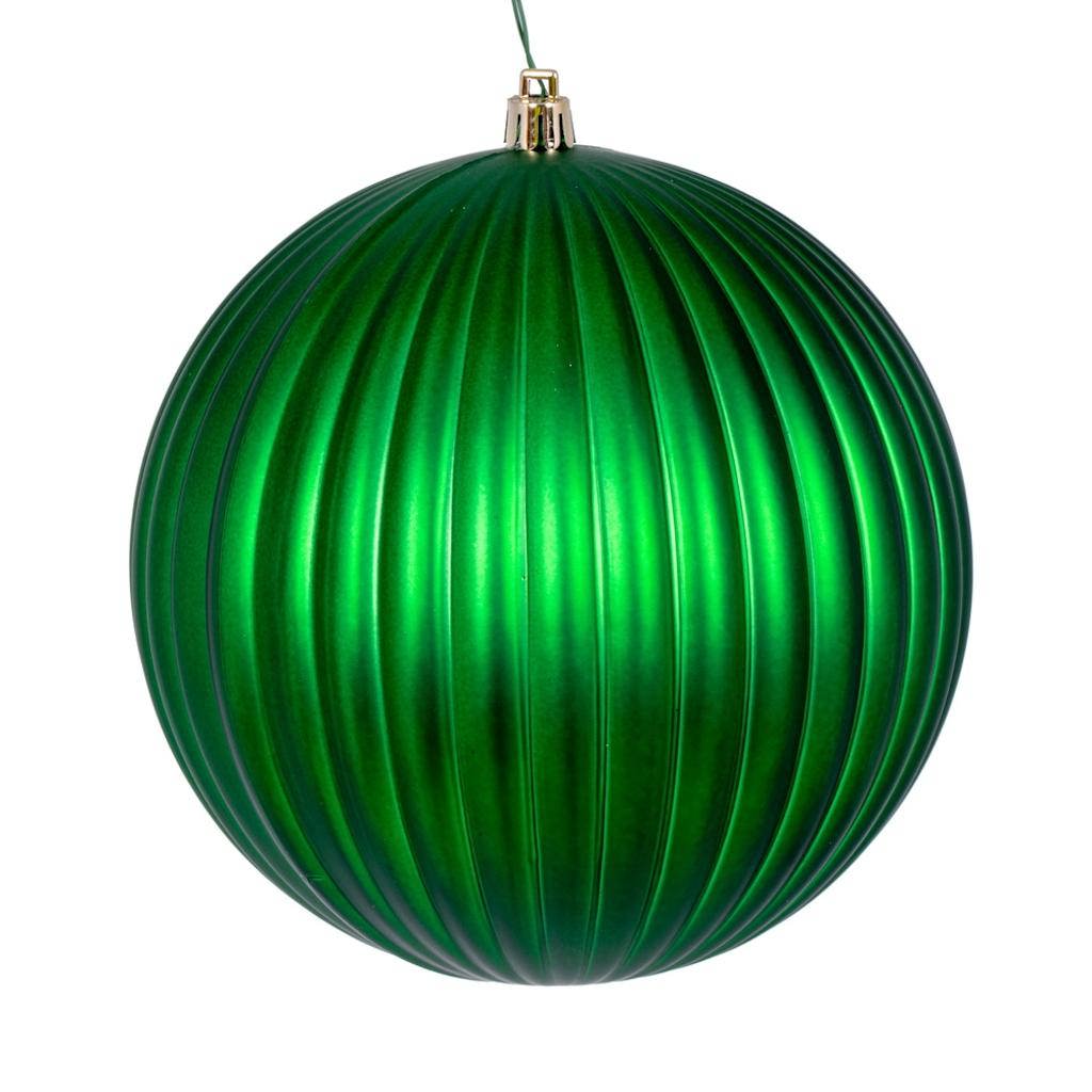 6" Green Shiny Lined Ball Ornament (4 pack)