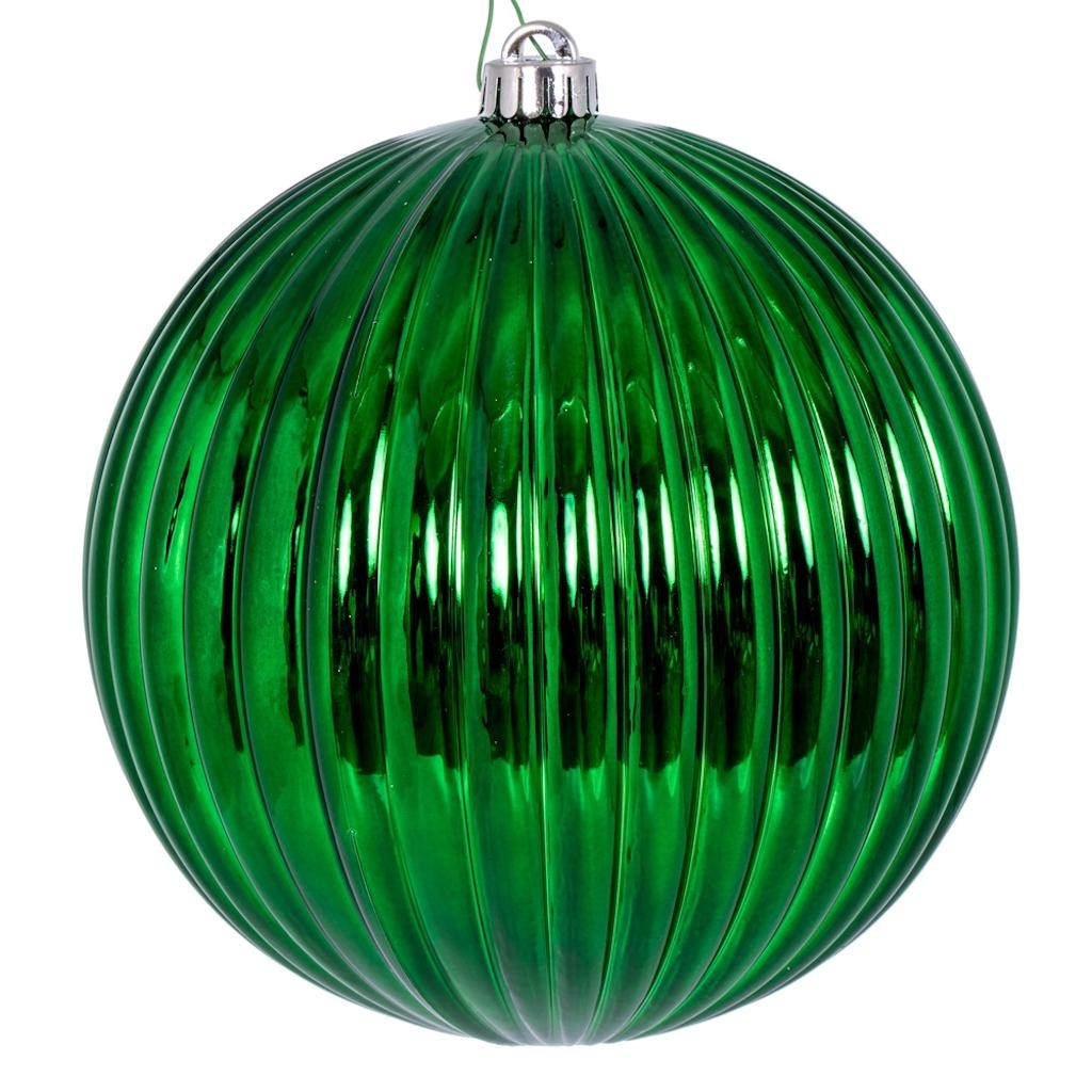 8" Green Shiny Lined Ball Ornament