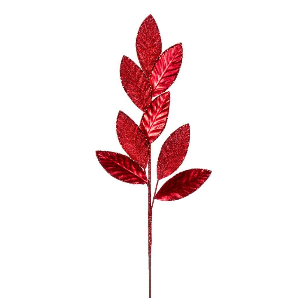 27.5" Artificial Red Metal Leaf Glitter Spray (3 Pack)