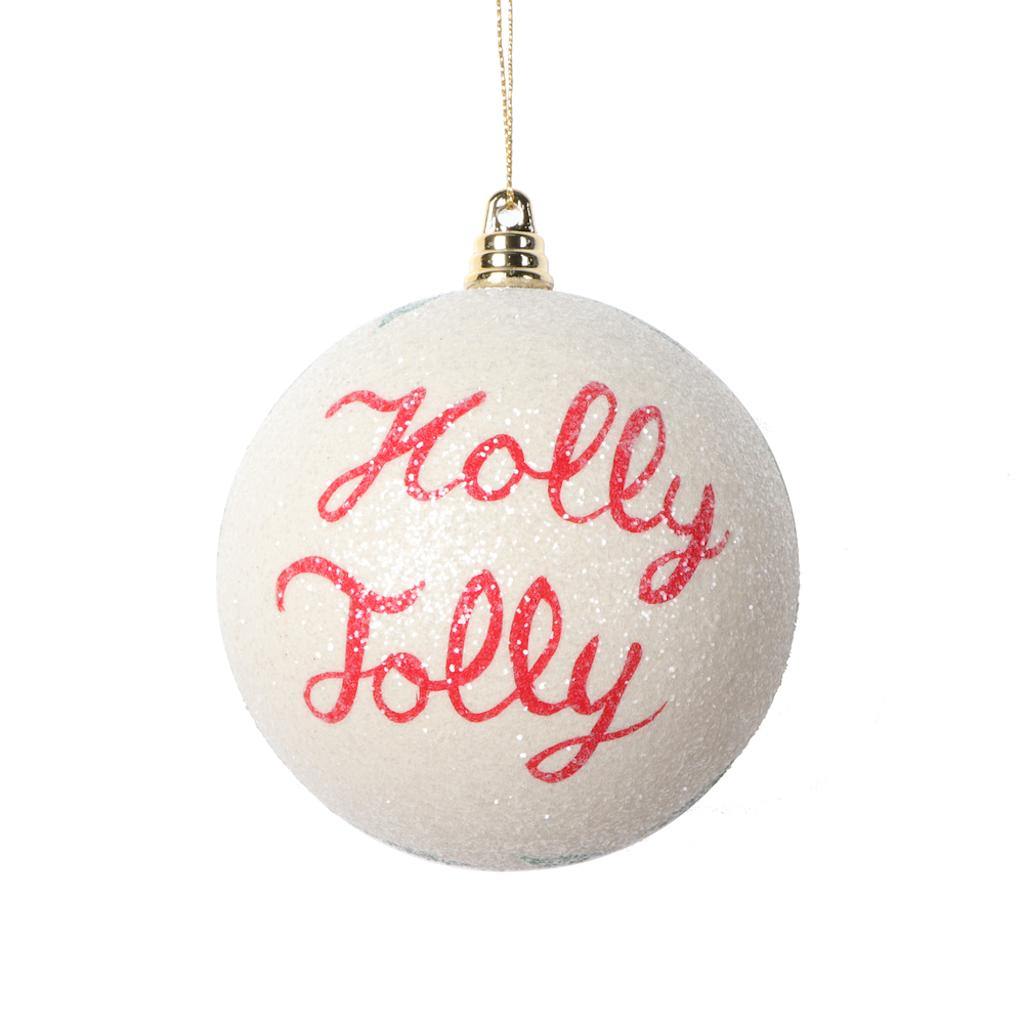 Vickerman 4" White Holly Jolly Ball Ornament (3 pack)
