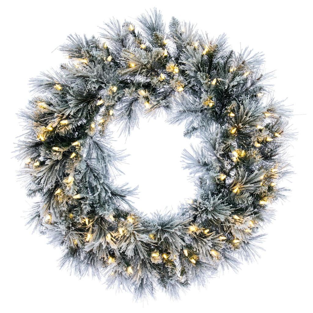 Vickerman 30" Flocked Jackson Pine Wreath 100 Warm White Lights