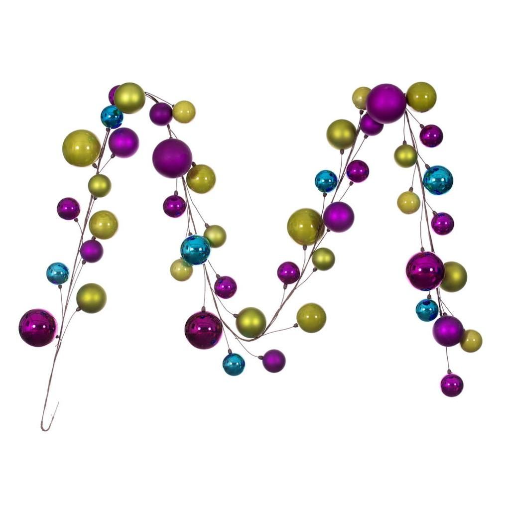 10' Green / Purple / Copper Assorted Ball Branch Wire Garland