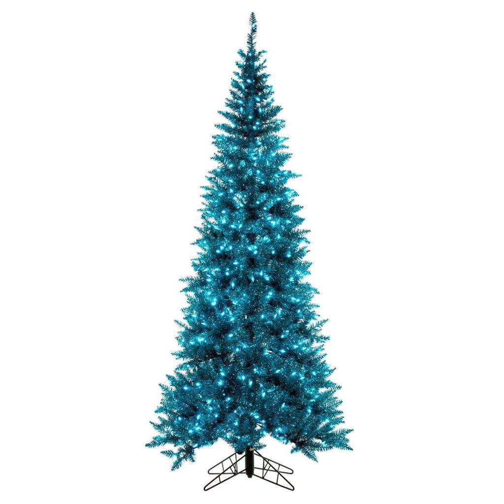 Vickerman 4.5' x 24" Slim Aqua Tinsel 200 Dura-Lit&reg; Aqua LED Mini Lights 400 Tips Christmas Tree