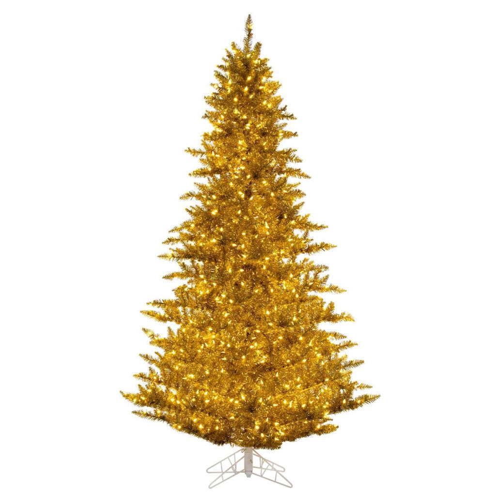 Vickerman 5.5' x 42" Gold Tinsel 400 Dura-Lit&reg; Warm White LED Mini Lights 794 Tips Christmas Tree