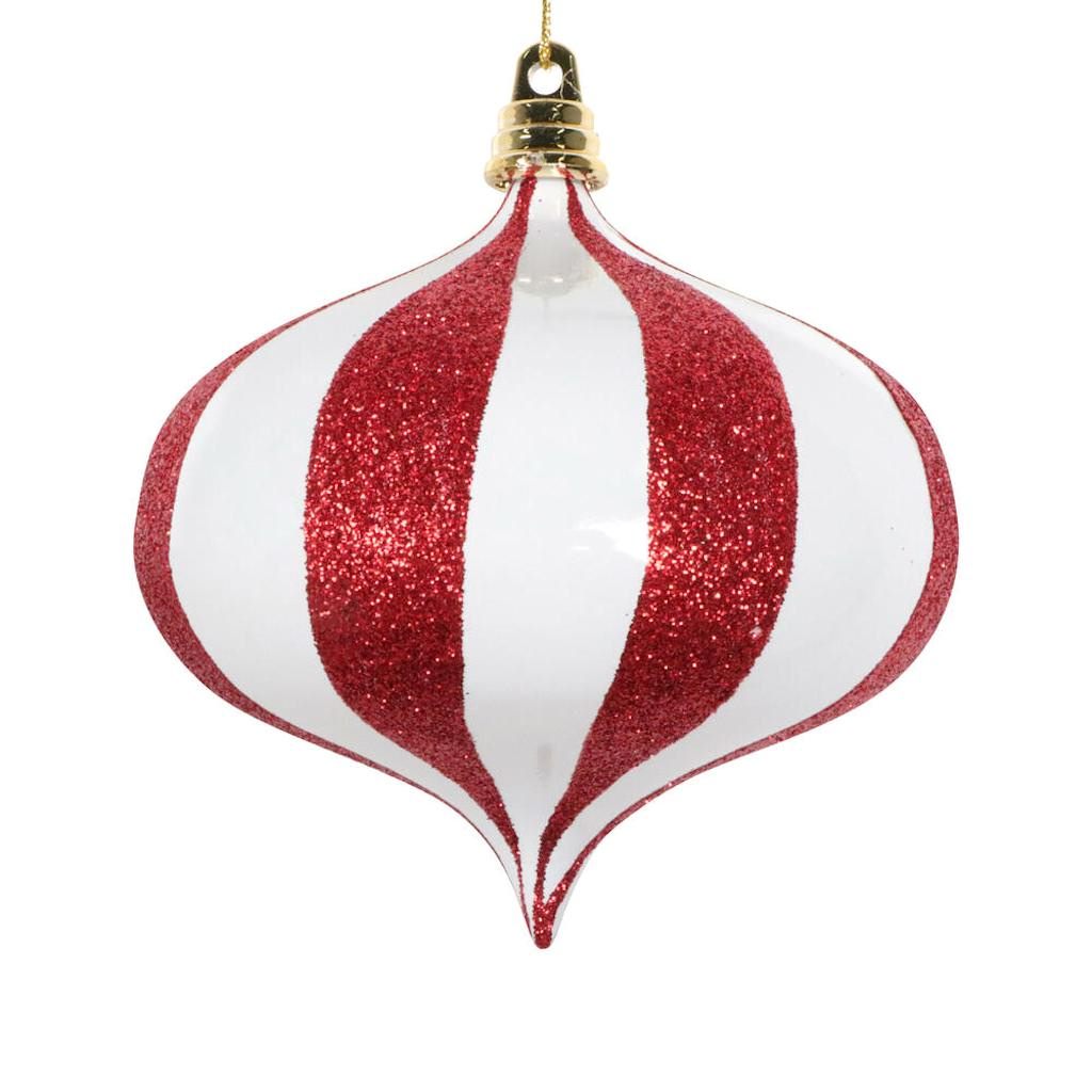 Vickerman 4" Red / White Glitter Onion Ornament (3 Pack)