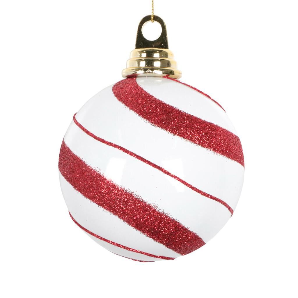 Vickerman 4" White/Red Glitter Ball Ornament (3 Pack)