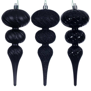 8" Black Swirl Finial Ornament Assortment (6 Pack)