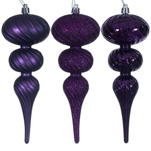 8" Plum Swirl Finial Ornament Assortment (6 Pack)