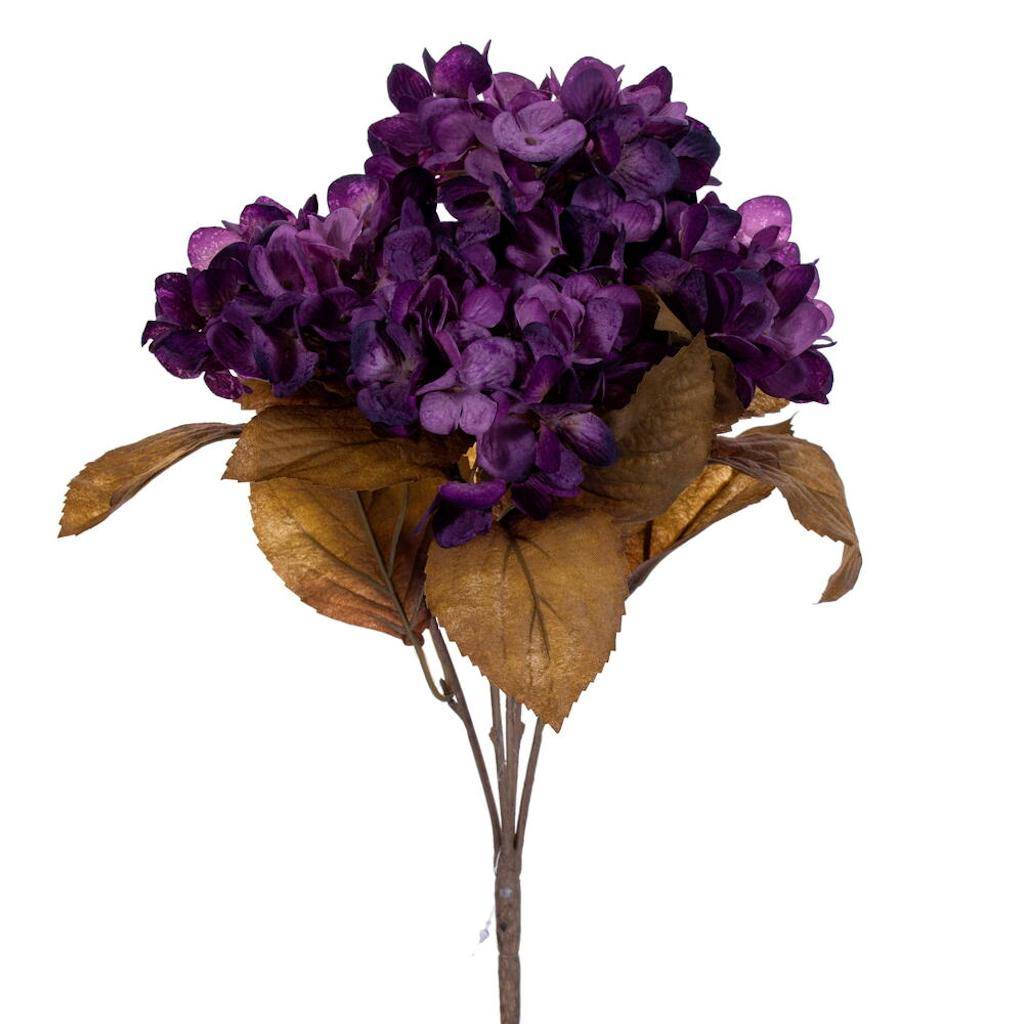 16.5" Artificial Dark Purple Hydrangea Bush (2 Pack)