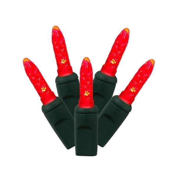 Vickerman 50 Light 17' Green Wire Red M5 Faceted LED String Light Set with 4" Spacing