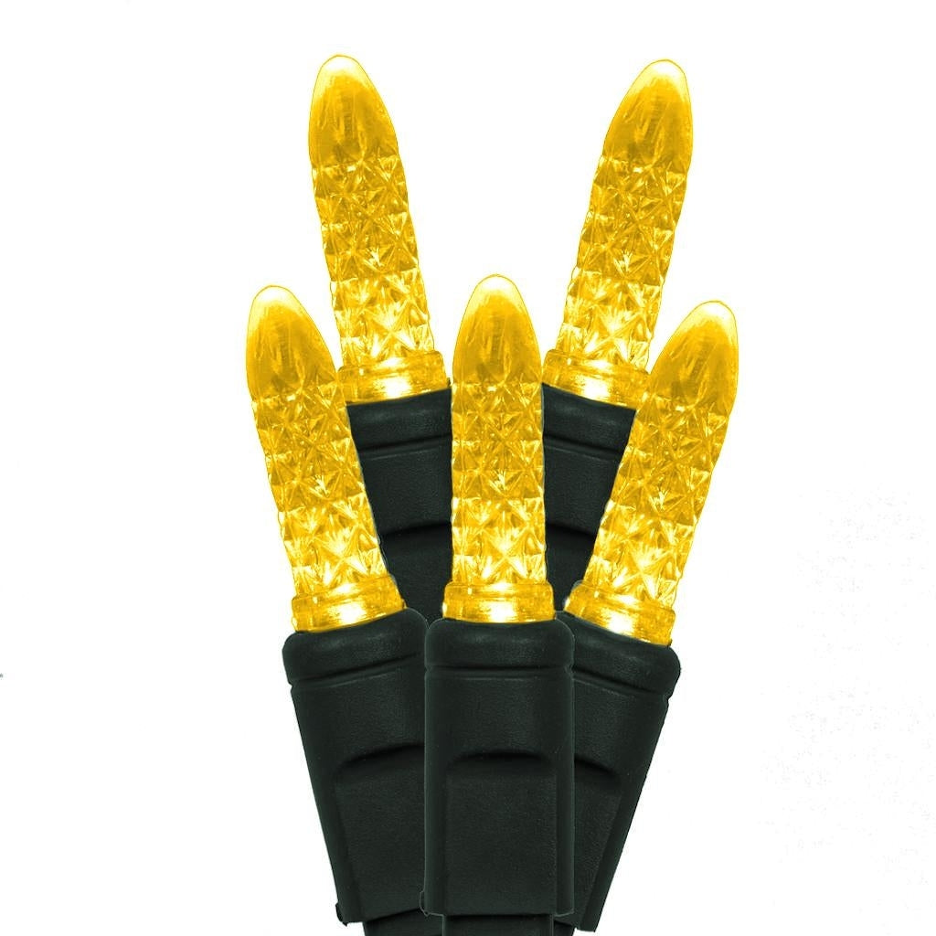 Vickerman 50 Light 17' Green Wire Yellow M5 Faceted LED String Light Set with 4" Spacing