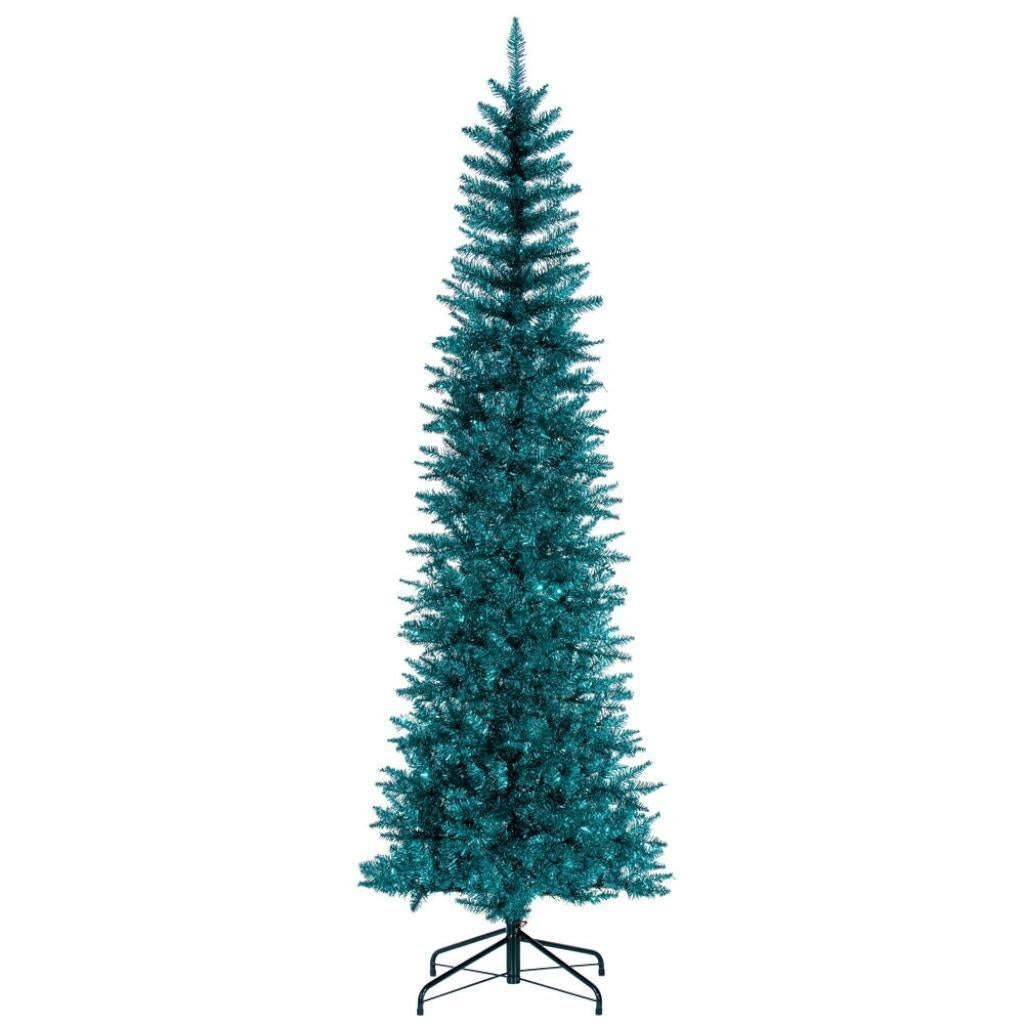 6.5' x 28" Aqua Tinsel Pencil Tree Unlit Artificial Christmas Tree