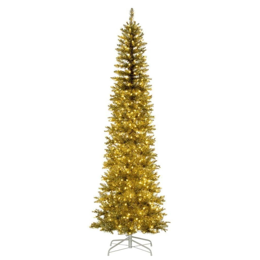 9.5' x 42 Champagne Pencil DuraLit 700 Warm White Light Artificial Christmas Tree