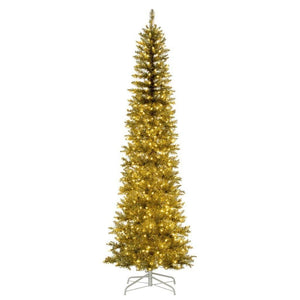 9.5' x 42 Champagne Pencil DuraLit 700 Warm White Light Artificial Christmas Tree
