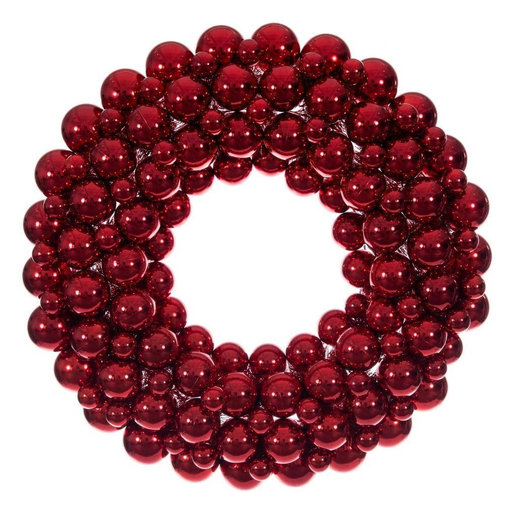 28" Red Pearl Ball Unlit Christmas Ornament Wreath