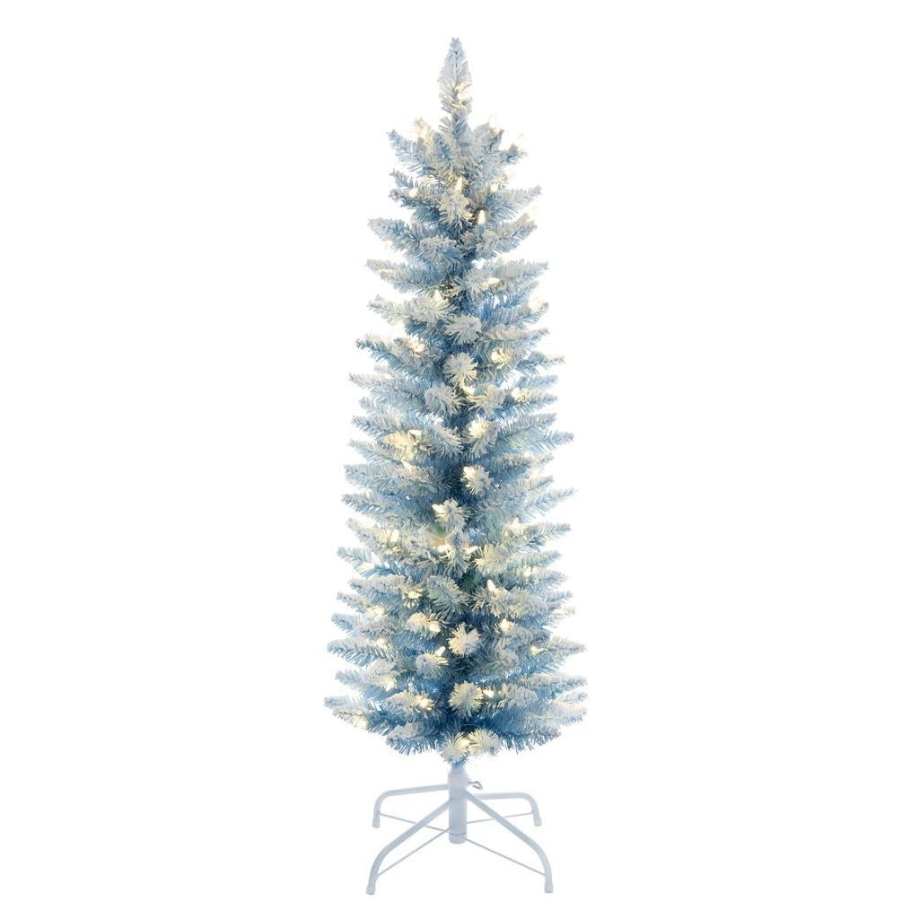 3' x 16" Flocked Baby Blue Artificial Pre-Lit Christmas Tree