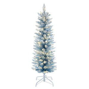 4.5' x 19" Flocked Baby Blue 100 LED Light Prelit Christmas Tree