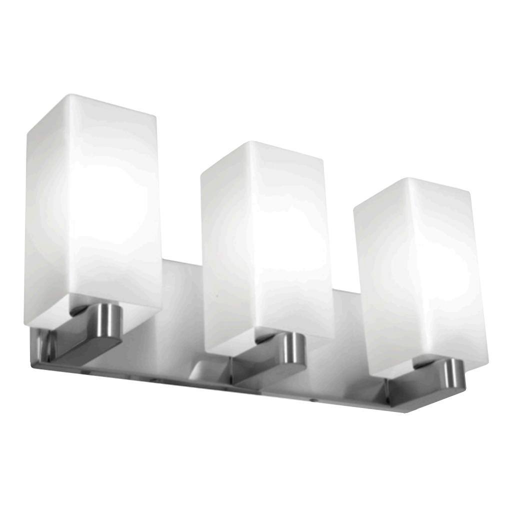 3 Light Brushed Steel Opal Glass Shade Vanity Light Fixture 1
