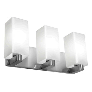 3 Light Brushed Steel Opal Glass Shade Vanity Light Fixture 1