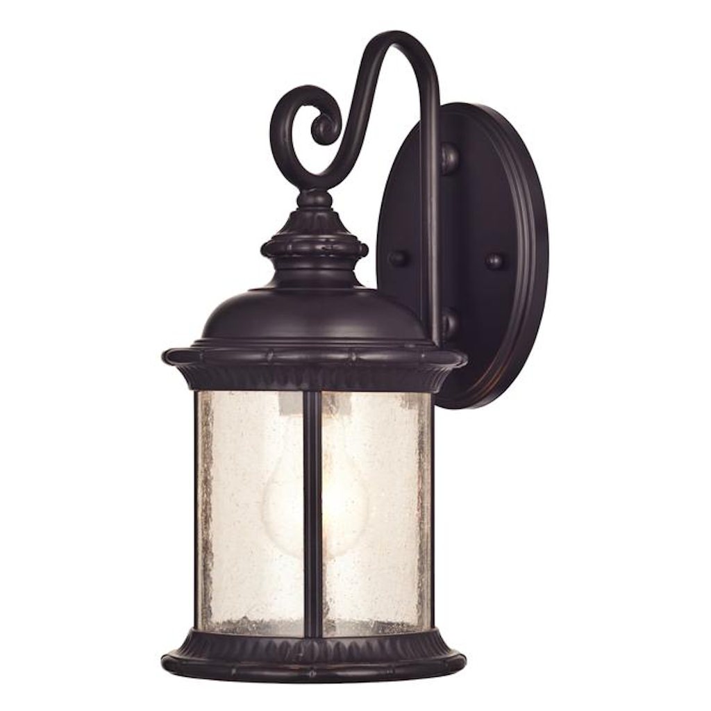 1 Light (Medium Screw Base) 12.75" Lantern Oil Rubbed Bronze with Clear Seeeded Glass Wall Light Fixture 1