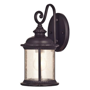 1 Light (Medium Screw Base) 12.75" Lantern Oil Rubbed Bronze with Clear Seeeded Glass Wall Light Fixture 1
