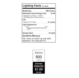 14 watt 120 volt Medium Screw Base 2700K Warm White CFL 2