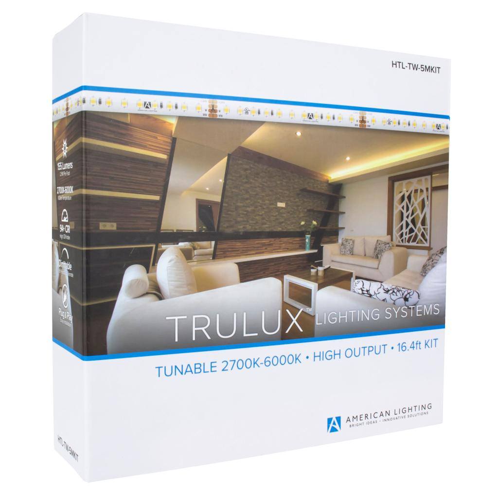 16.4' 2.9 watt 24 volt 2700-6000K High Output Tunable Dimmable Tape Light Kit with Driver 1