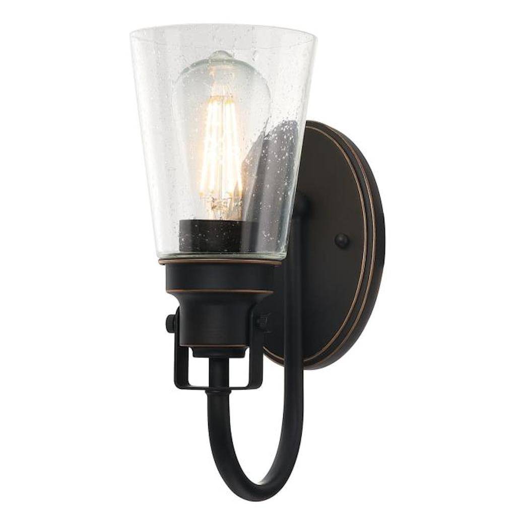 1 Light Oil Rubbed Bronze Clear Seeded Glass Indoor Wall Light Fixture 1