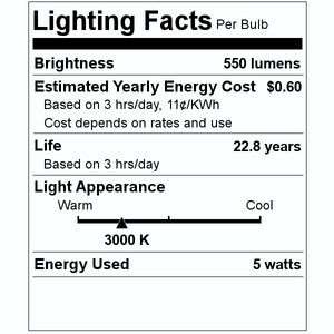 5 watt 120 volt T6 Candelabra Screw Base 3000K Natural White Dimmable LED 2