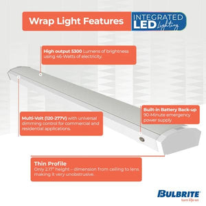 2' 46 watt 120/277 volt CCT Selectable Battery Back-Up LED Wrap Dimmable 5