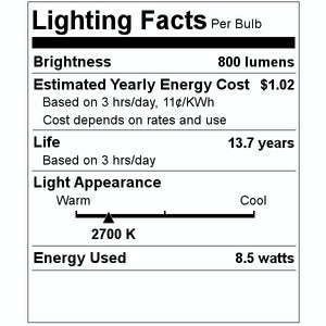 8.5 watt 120 volt A19 Medium Screw Base 2700K Warm White Frosted Dimmable LED 2
