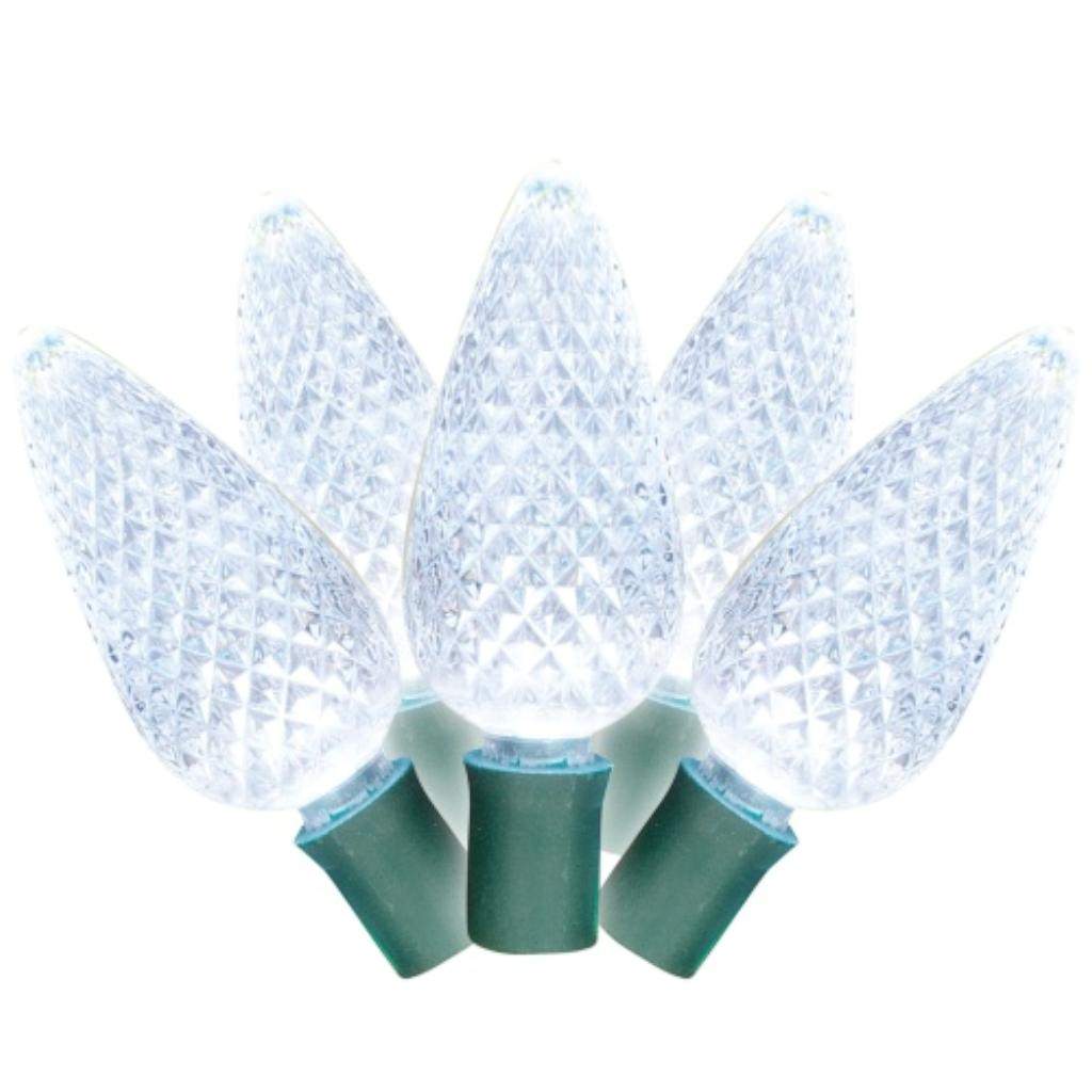 50 Light Green Wire C9 Faceted LED Daylight Christmas Light String Set 1