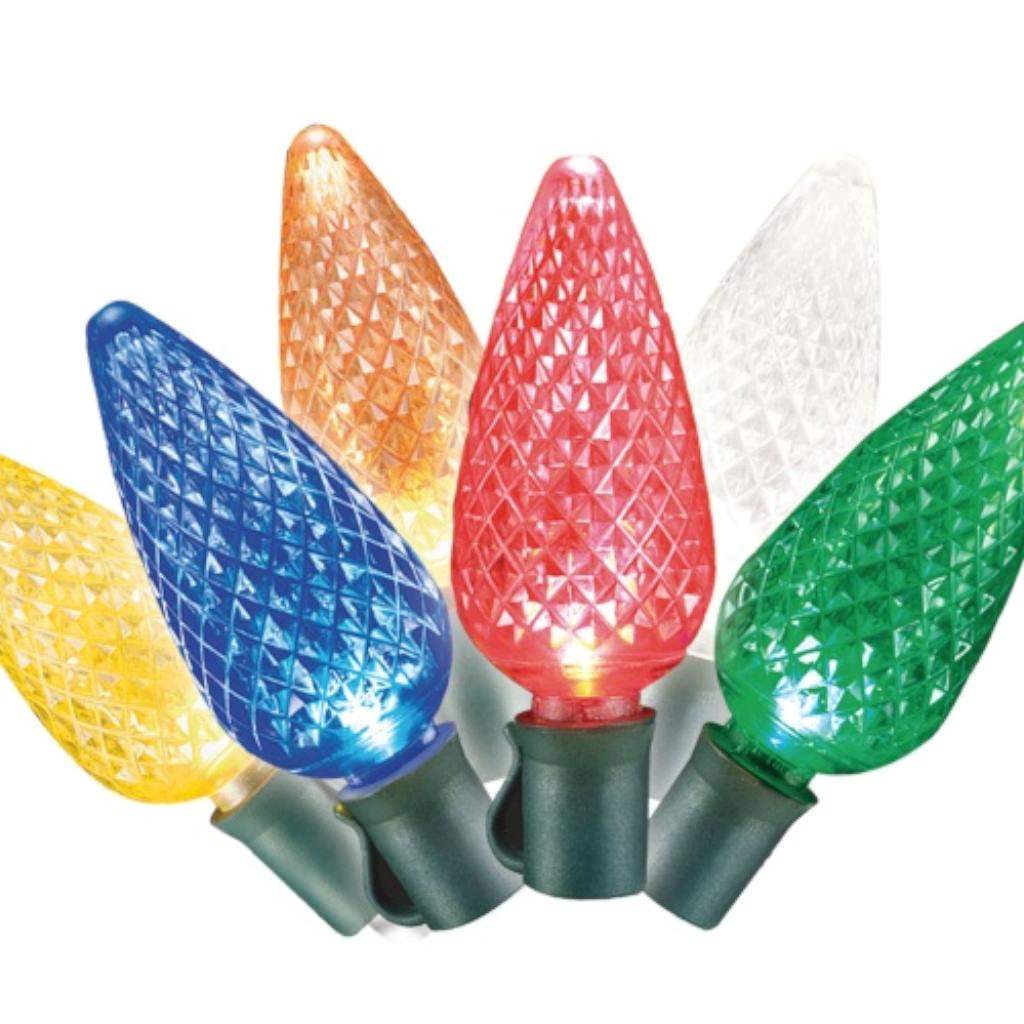 50 Light Green Wire C9 Faceted LED Multi-Color Christmas Light String Set 1