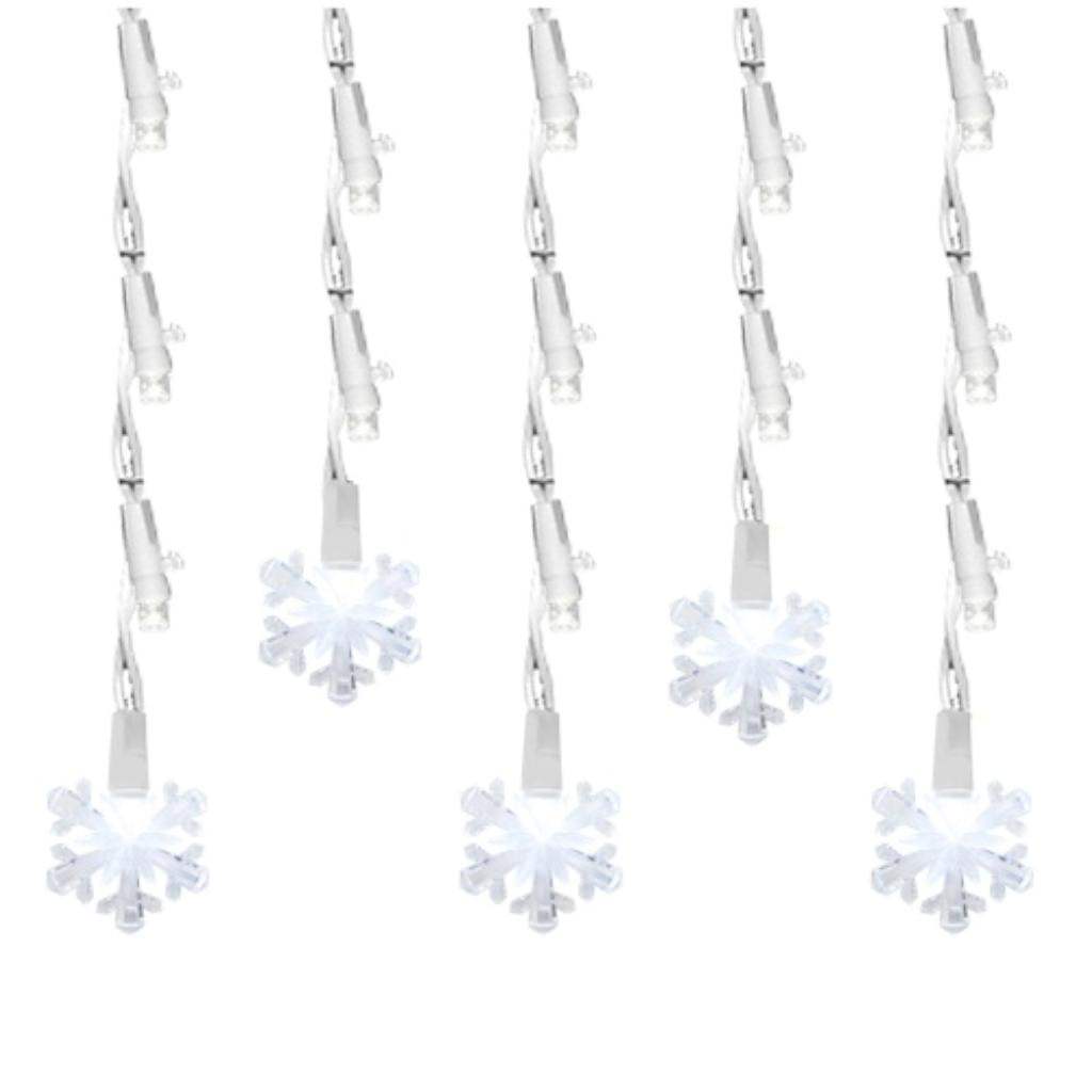 60 Light White Wire LED Icicle Lights Snowflake Miniature Christmas Light String Set 1
